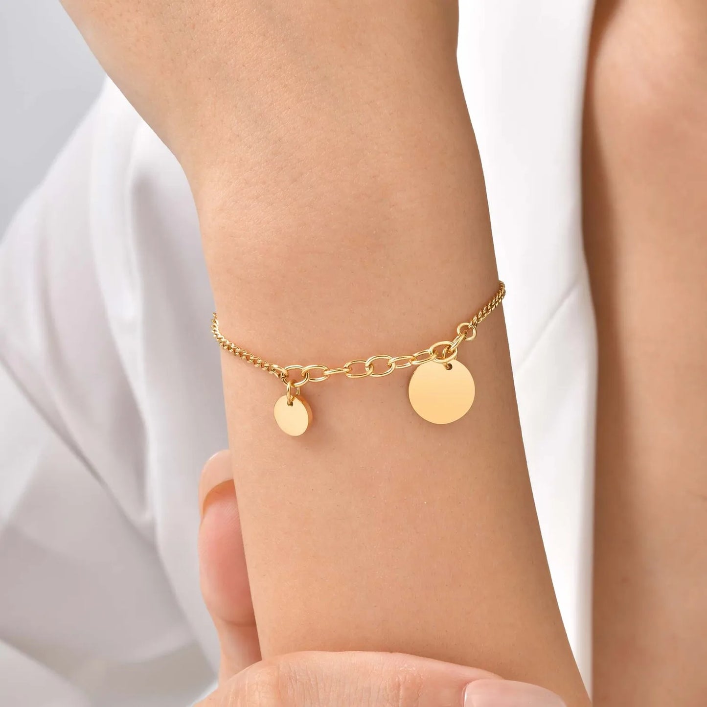 Women’s Stainless Steel Disc Charm Bracelet