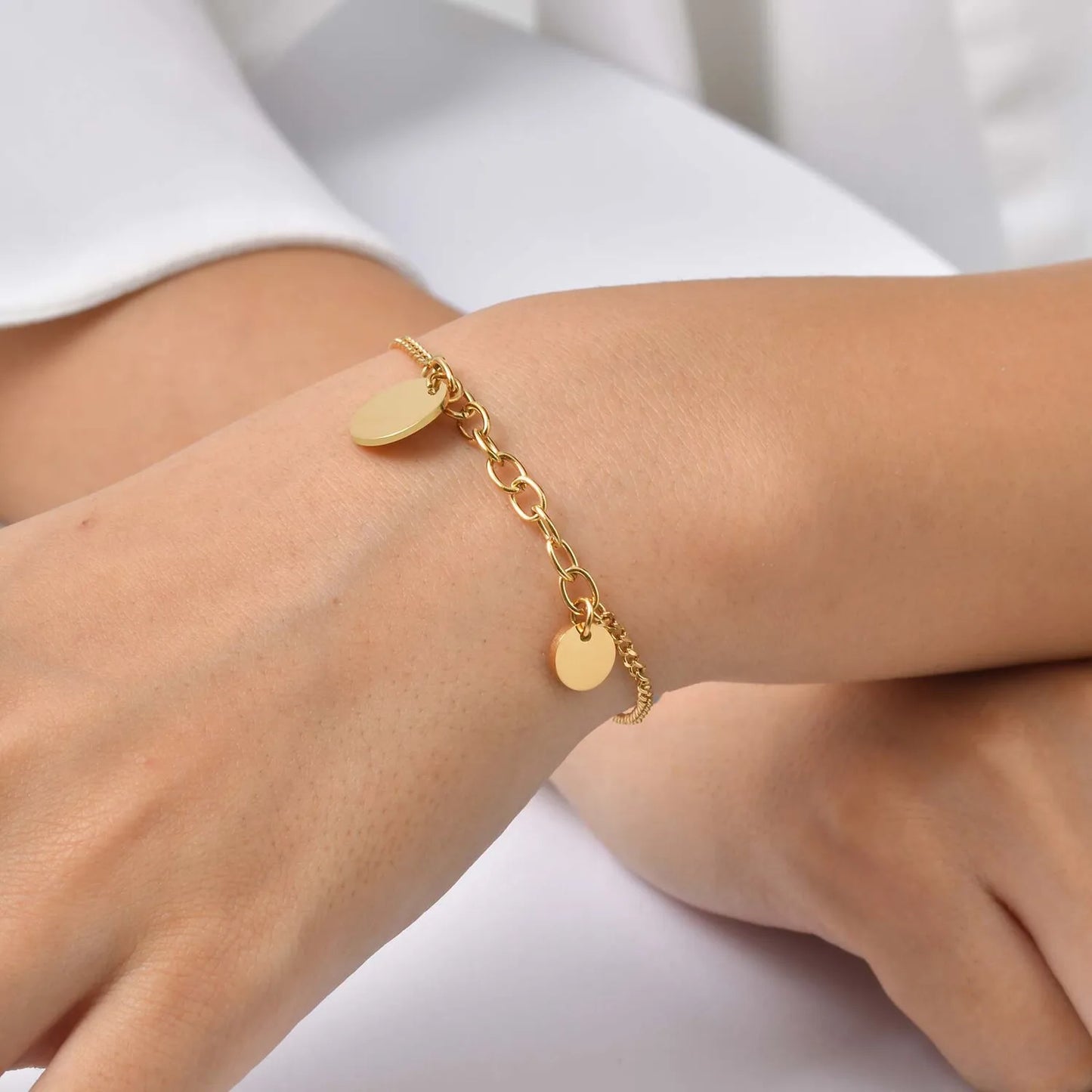 Women’s Stainless Steel Disc Charm Bracelet